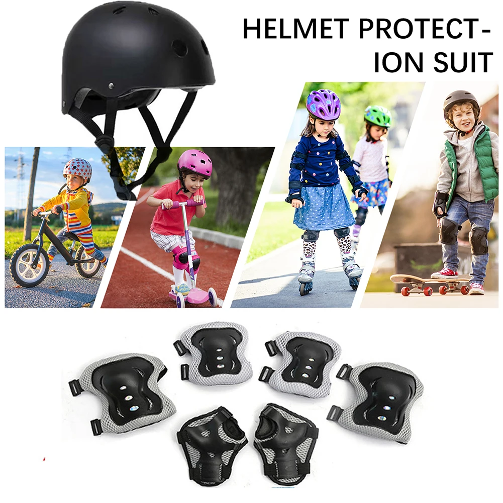 

Children Cycling Protection Kneepads Safety Protection with Helmet Knee Elbow Support Impact Resistant 7 in 1 Sports Accessories