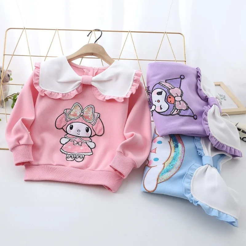 

2023 Autumn Sanrio My Melody Kuromi Cinnamoroll Korean Style Children's Clothing Girls Lapel Sweater Children's Tops Long Sleeve