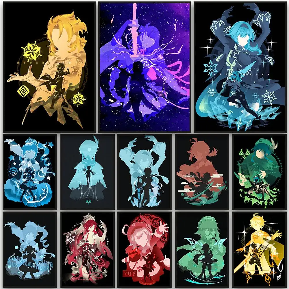 

Video Game Genshin Poster Print Character Poster Canvas Painting kids Picture Suitcase Retro Mural Anime Bedroom Painting Poster