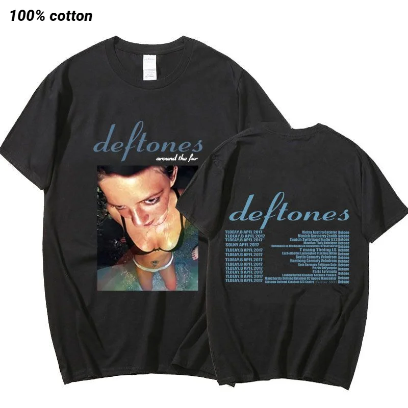 

Deftones Around The Fur Tour Band Concert T-Shirt Punk Hip Hop T-Shirts Gothic Retro Oversized Tee Shirt for Unisex Streetwear