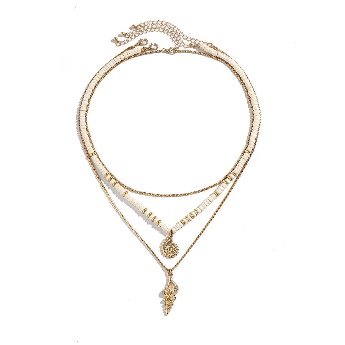 KunJoe Набор мужских колье в богемном стиле 3 шт. цвет золото искусственное ожерелье