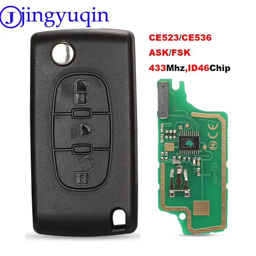 jingyuqin Ce0523 Ce0536 ASK/FSK 433Mhz ID46 For Peugeot 407 307 308 607 Car Key VA2/HU83 Blade