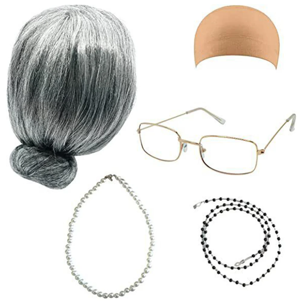 

Женский парик для косплея, серебристый, серый, с очками