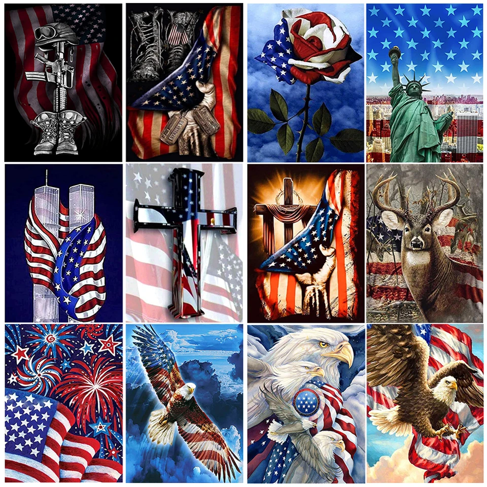 American Flag Diamond Painting Animal Cross Stitch Kit 5D Full Diamond Embroidery Army Faith Rhinestone Pictures Home Decor Gift