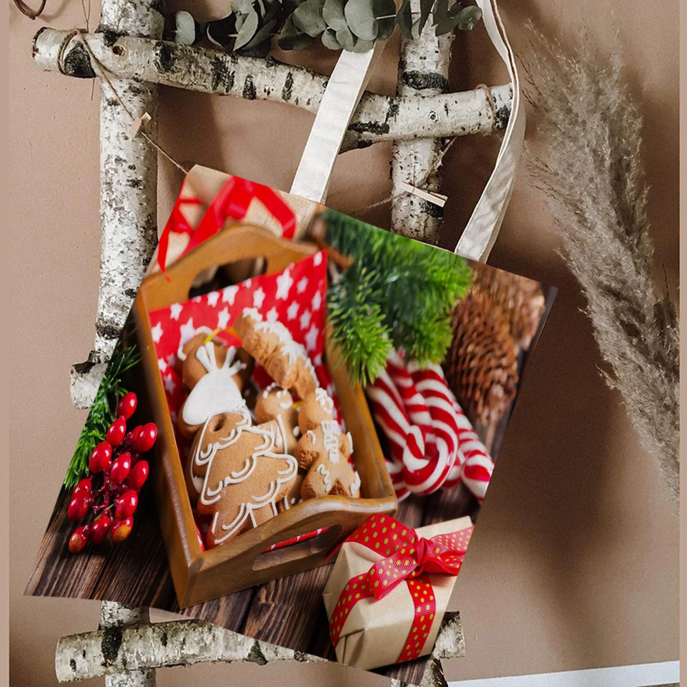 

Рождественский подарок, Холщовая Сумка для покупок в стиле Харадзюку, многоразовая сумка через плечо, складная сумка большой вместимости, И...