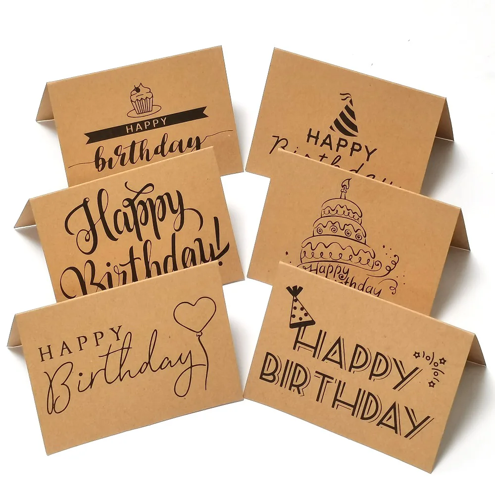 

10pcs Fold Up Kraft Happy Birthday Cards Business Gift Postcards Mariage Thank You Greeting Card Birthday Wedding Invitations