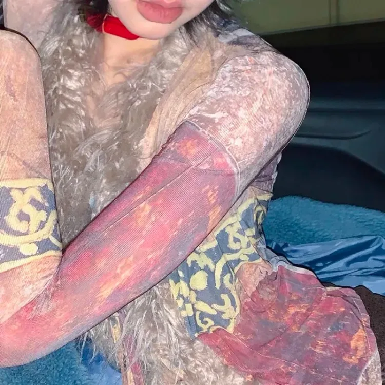 Рубашка с кисточками Y2k эстетичные сетчатые топы японские блузки в стиле