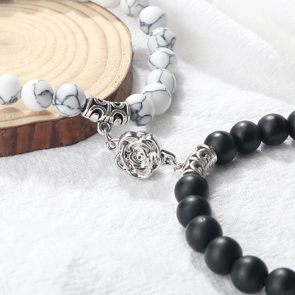 2 шт./компл. набор браслетов для пар с цветочным магнитом 8 мм натуральный тигровый