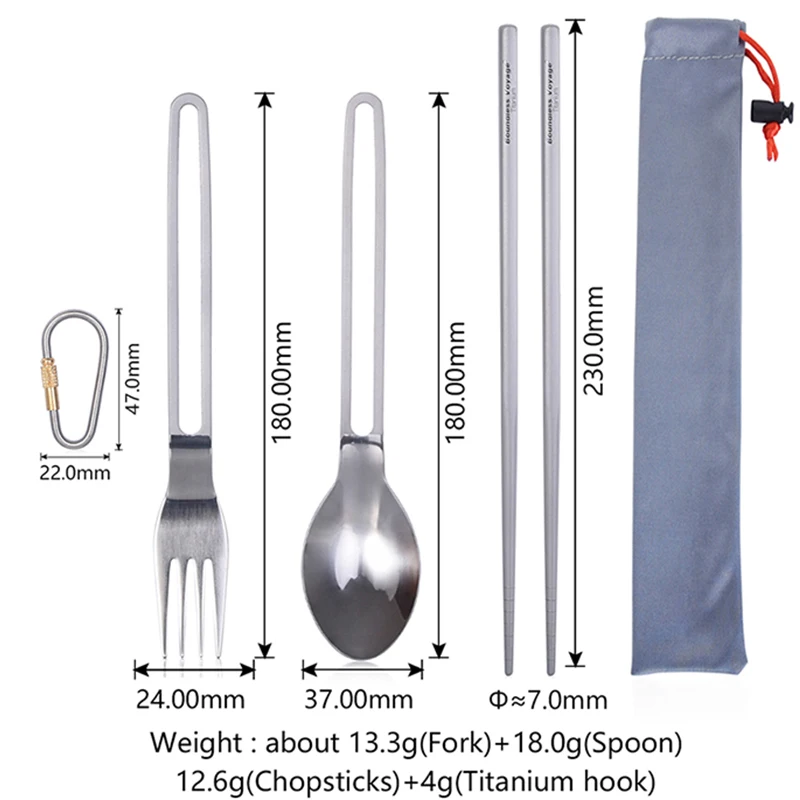 

Boundless Voyage Titanium Tableware Spoon Fork Chopsticks Set with Hook Outdoor Camping Portable Picnic Flatware Light Cutlery