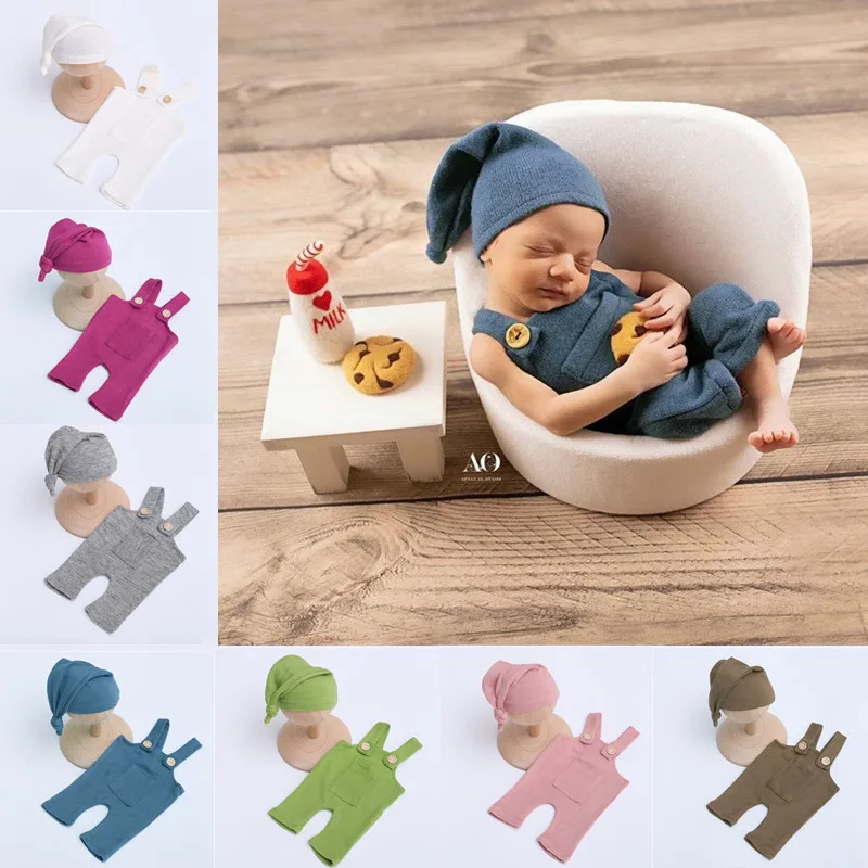 Newborn Photography Clothing Baby Knot Hat+Jumpsuits 2Pcs/Set Studio Fotografia Clothing Infant 0-1Month Shoot Prop Accessories