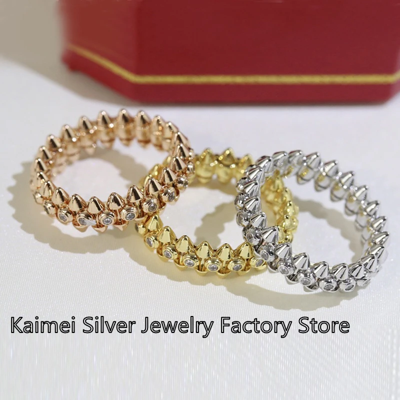 

Ladies Fashion Simple Rivet Diamond Ring For Men Punk Style Sterling Silver Rose Gold High Quality Couple Luxury Brand Jewelry