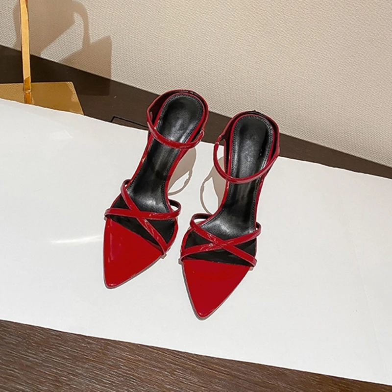 Summer New European and American Women's Patent Leather High Heels Pointed Sexy Fashion Slippers