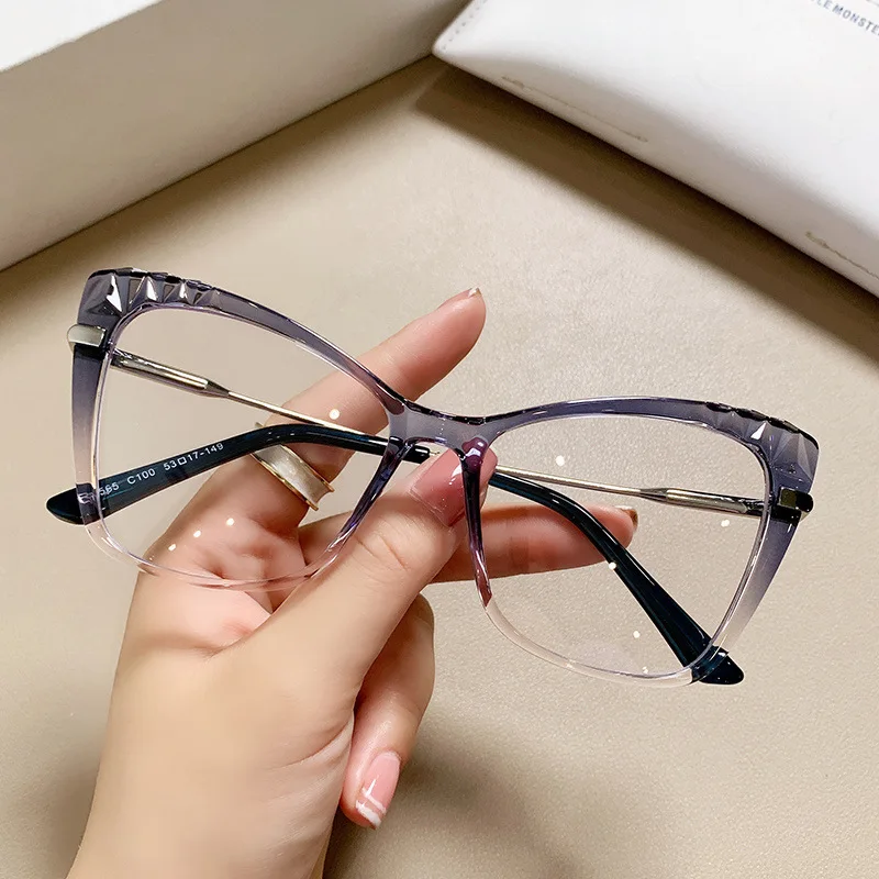 

Cat Eye Anti Blue Glasses for Women Crystal Titanium Optical Computer Eyeglasses Fashion Outdoor Optical Glasses Clear Glasses