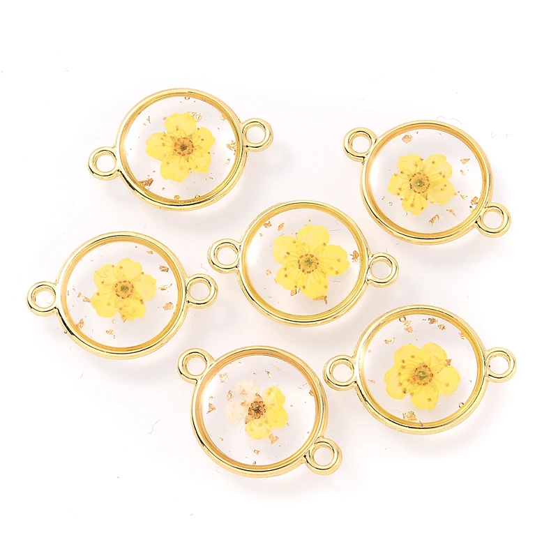 

12Pcs Round Epoxy Pressed Real Dried Flower Resin Charms Hibiscus Daffodils Plum Petal Pendant for Jewelry Making Findings