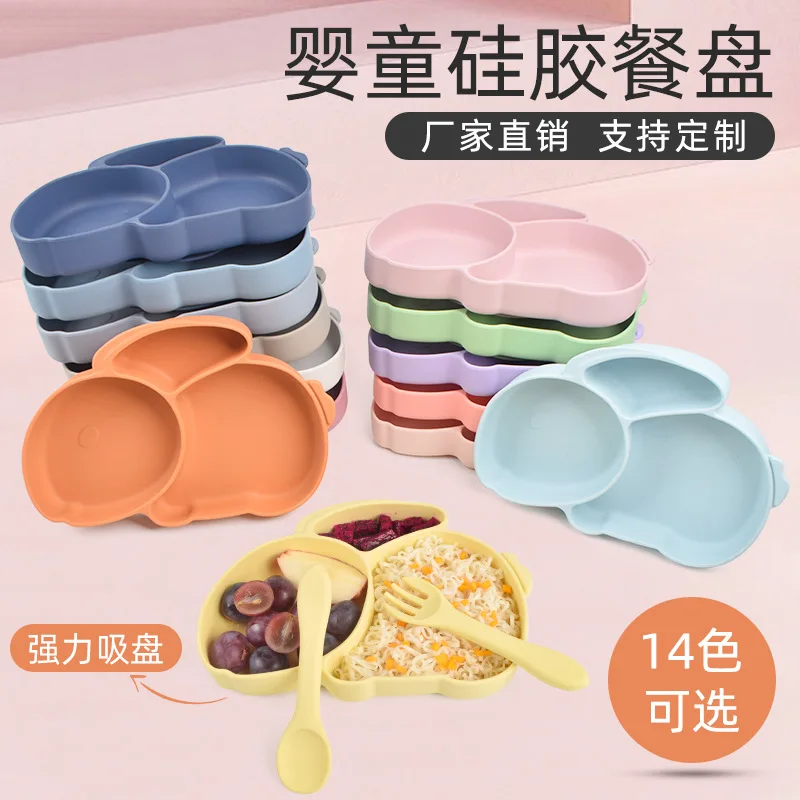 

Baby Silicone Feeding Plate Divided Bowl with Suction Children's Complementary Food Bowl Cartoon Rabbit Silicone Plate менажница