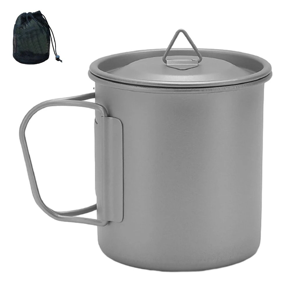 

Titanium Camping Mug With Lid Lightweight Foldable Handle Multipurpose 300/450ml Coffee Beer Cup Portable Camping Equipment