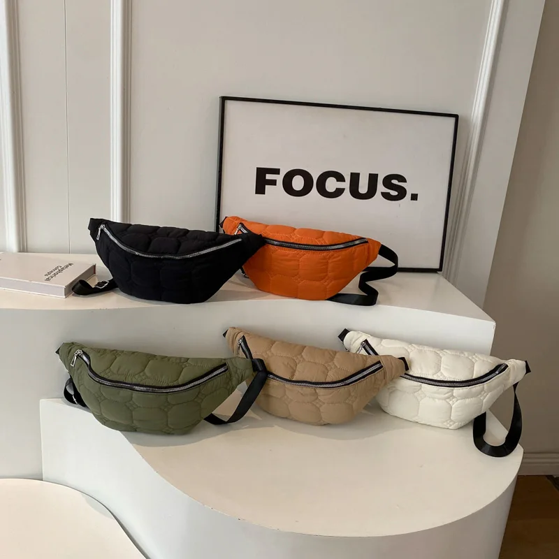 Зимняя трендовая Женская нагрудная сумка нейлоновая поясная пуховая ткань