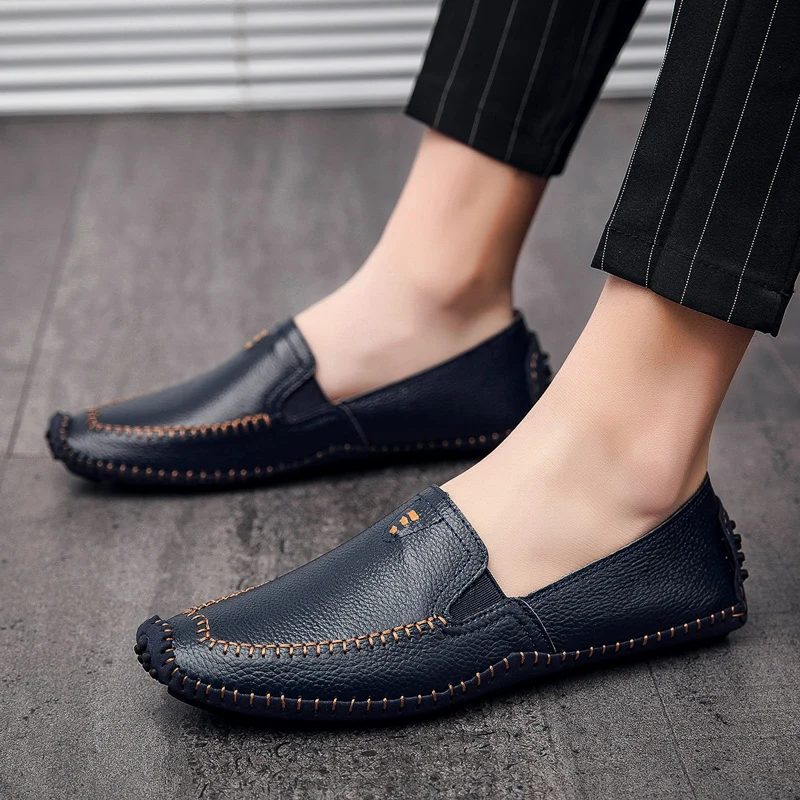 

Summer Beanie Shoes Handmade Soft Bottom Wild Men's Casual Shoes British Set Feet Large Size Breathable Leather Shoes Men