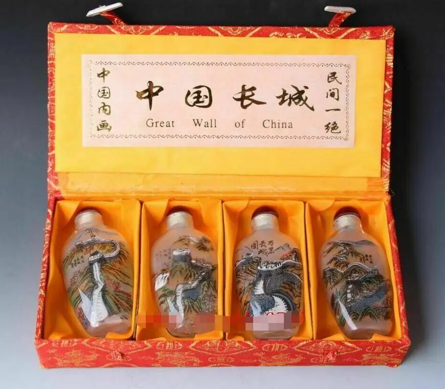 

4pc Chinese folk Inside painted great wall of china glass SNUFF BOTTLE