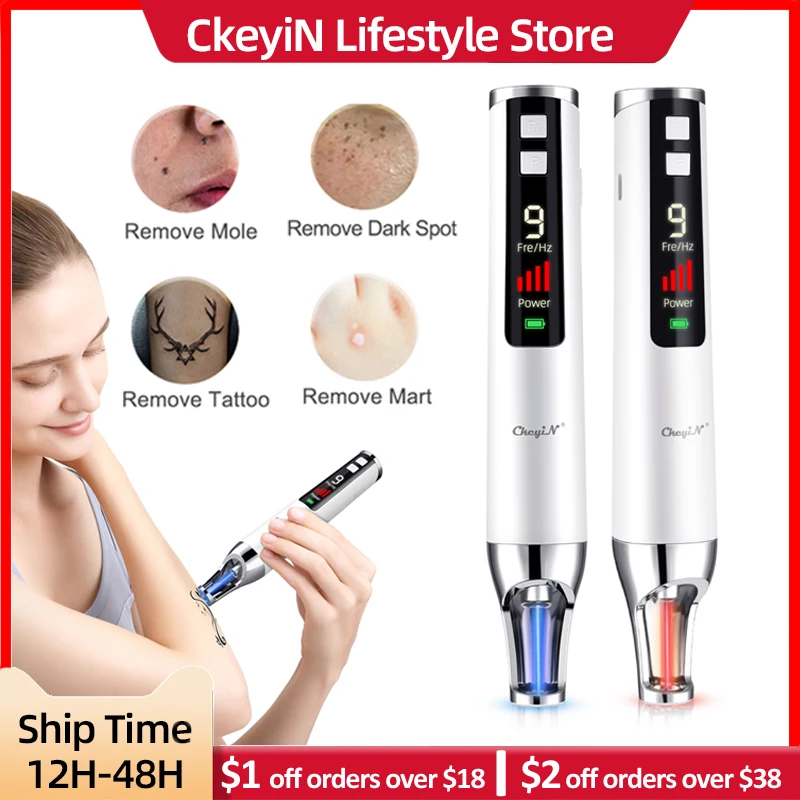 CkeyiN USB Rechargeable Laser Picosecond Pen Red And Blue Light Remove Tattoo Scar Mole Freckle Pen Acne Skin Pigment Removal