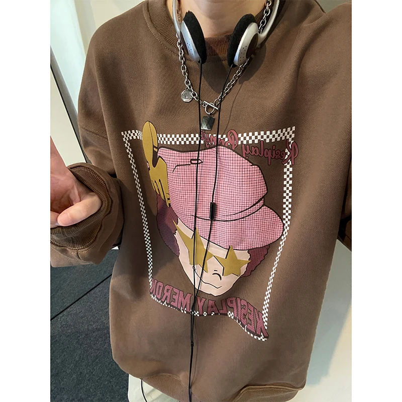 

Мужские свободные свитера Privathinker, Модные свободные брендовые пуловеры с рисунком из мультфильма Y2k, уличная одежда Harajuku с круглым вырезом