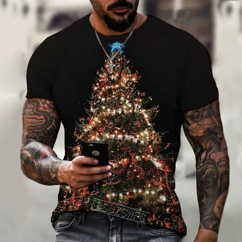 

New Carnival Fashion Trend Casual Men's T-shirt 3d Printed Santa Claus Clothing Snowman Atmosphere Camping Party Fishing Wear