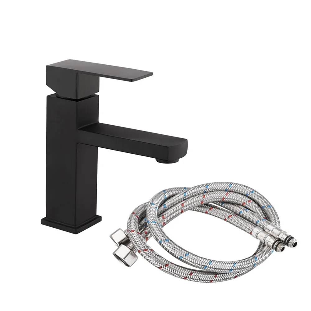 

Single Handle Square Black Bathroom Basin Faucet Sink Faucet Stainless Steel Bathroom Accessories Deck Mounted Basin Tap