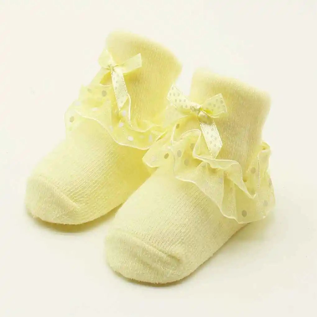 

1 Pair Toddler Baby Socks Dot Lace Bowknot Girls Socks Non-slip Cotton Ankle CuteNewborn Socks Sweet Princess Warm Soft Sock