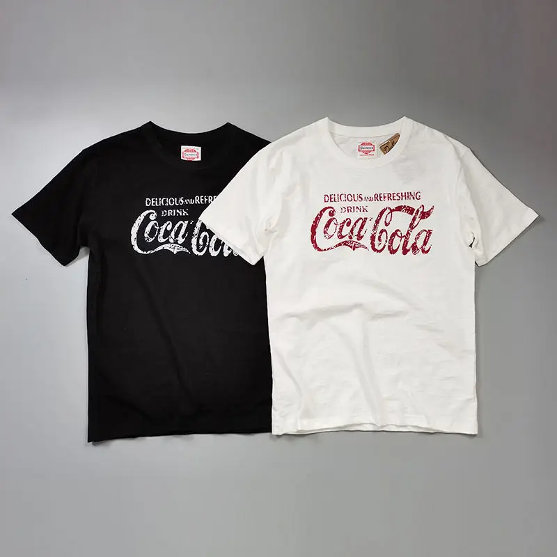 

Футболка Coca-Cola, мужская летняя новая футболка из бамбукового хлопка с короткими рукавами, трендовые универсальные старые Свободные топы дл...