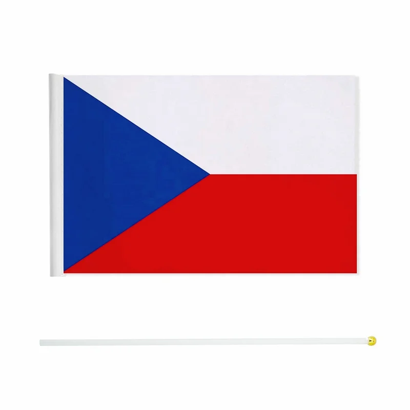 Чешский флаг вручную 14*21 см 100 штук полиэстер Маленький развевающийся с пластиковой флагштоком для украшения на.