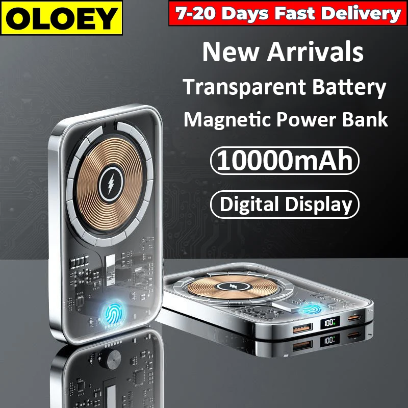 

Transparent Macsafe Power Bank 10000mAh 15W Magnetic Wireless Fast Charger For iPhone 12 13 14 15 Pro Max External Battery Pack