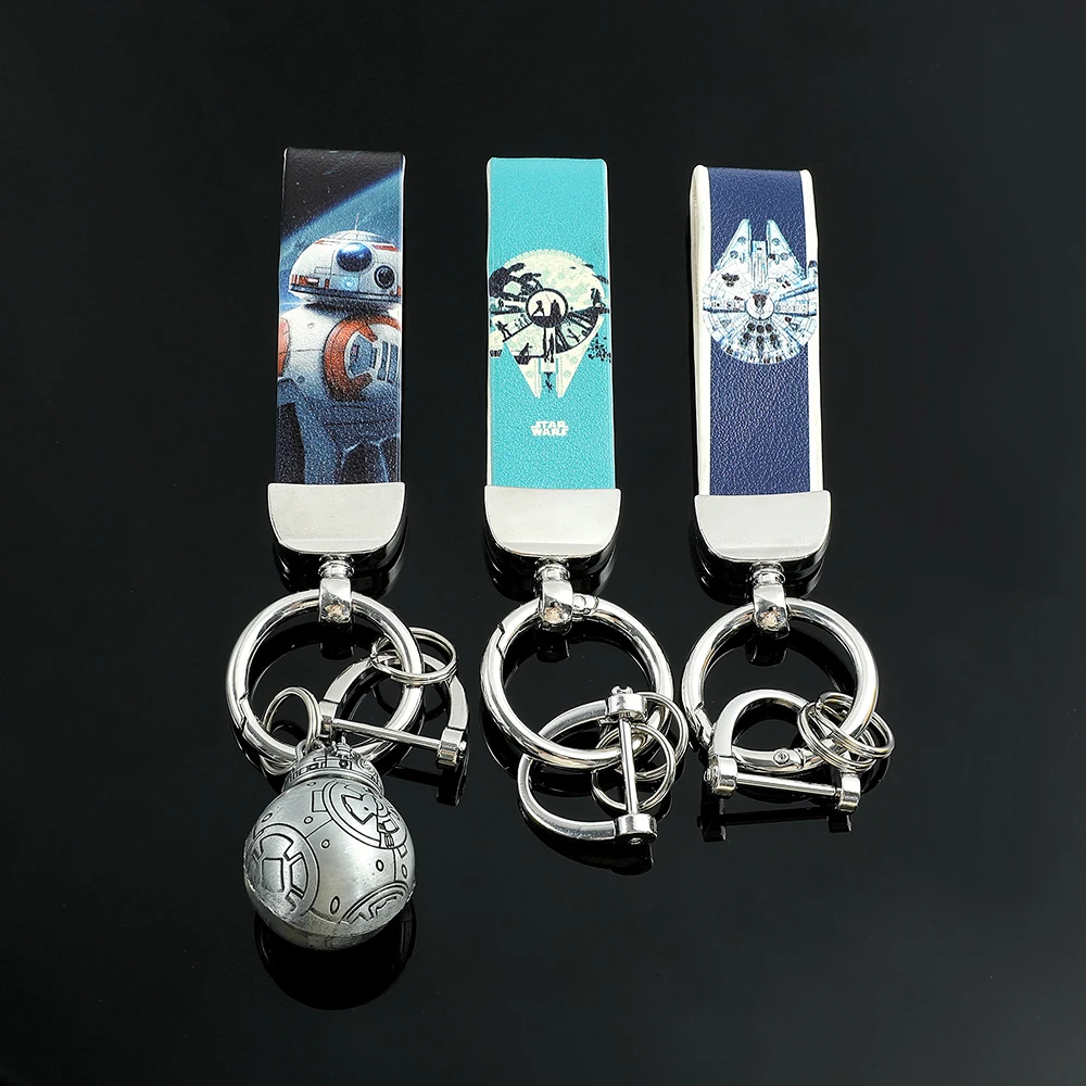 

Star Wars Leather Keychain Millennium Falcon Spaceship BB-8 Robot Pattern Keyrings for Key Holder Backpack Pendant Accessories