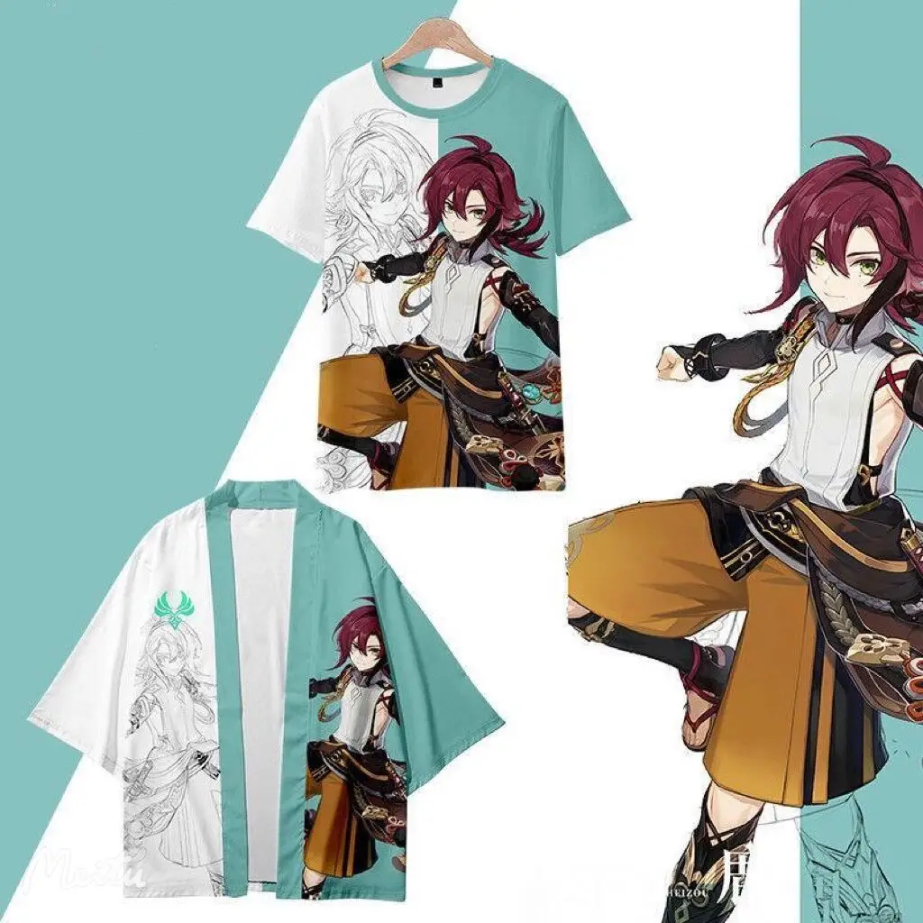 

NEW Genshin Impact Shikanoin Heizou 3D Printing T-shirt Summer Round Neck Short Sleeve Kimono Popular Game Streetwear