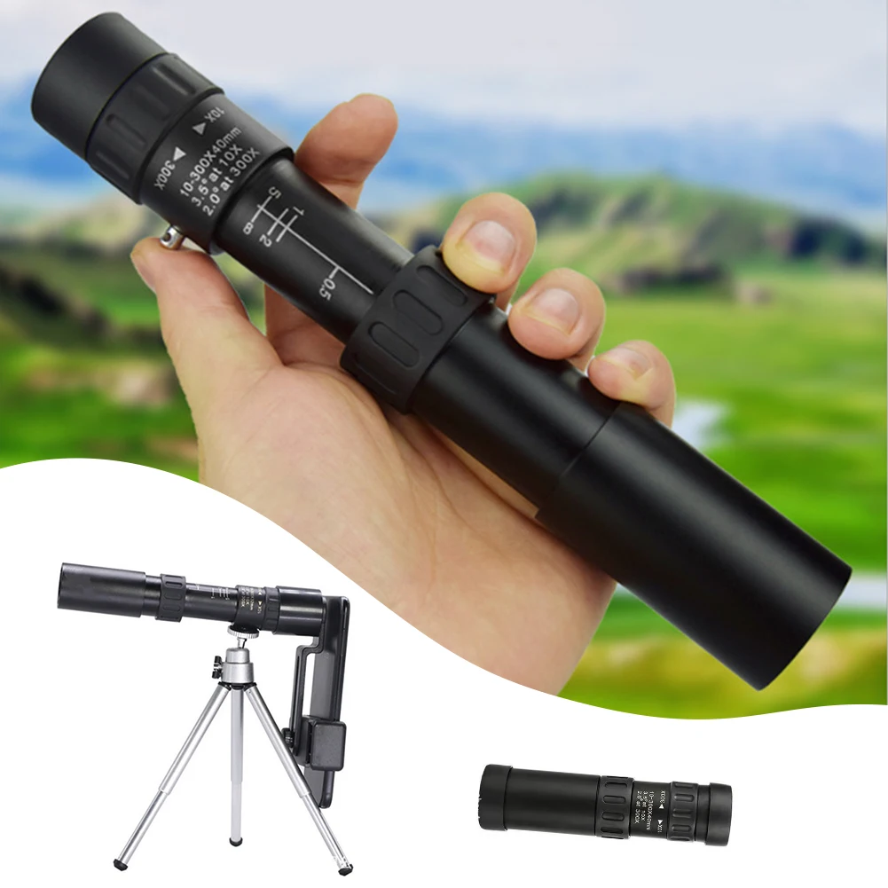 

10-300x40 Powerful Monocular Telescope BQK4 Prism Travel Professional Outdoor Camping Bird Watching HD Zoom Kids Adults Metal