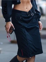 weiyao black casual baggy loose size long cargo skirts womens zipper streetwear outfits low waist hippie skirt y2k fashion 2022