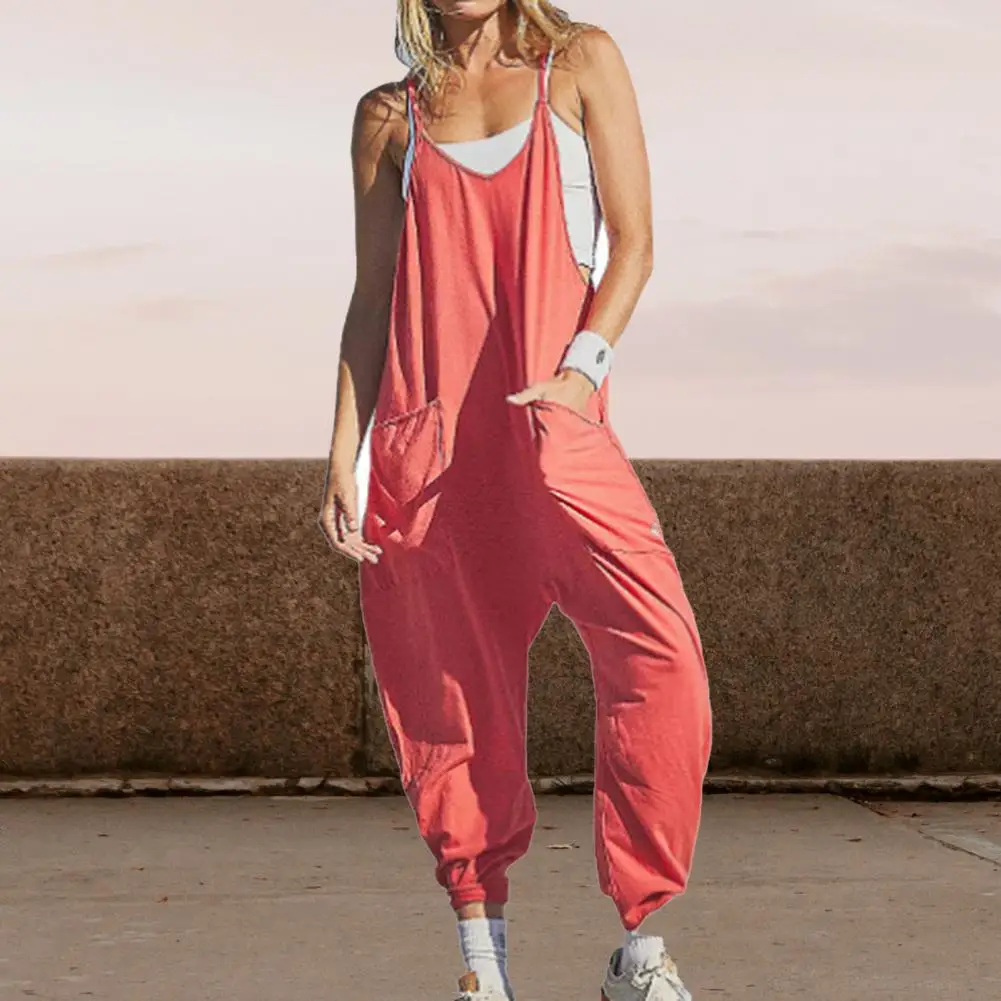 

Women Pants Lady Romper Overalls Large Pocket Back Zipper Sleeveless Summer Jumpsuits Ladies Siamese Pants Women Garment