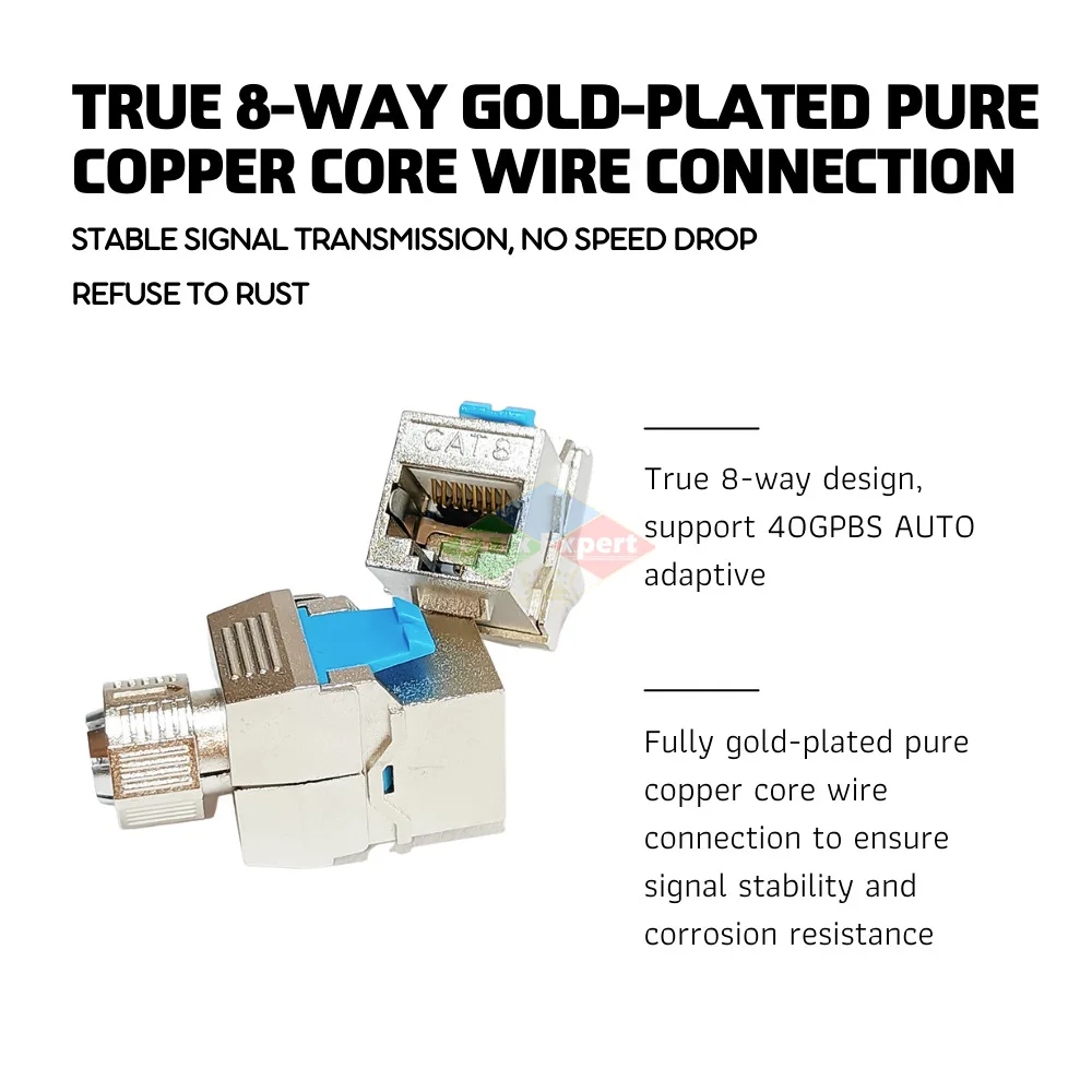 50 Pcs/Lot Alloy shielded CAT8 180 degree FTP Keystone Jack screw Style shielded RJ45 40G Tool-free CAT7/8/6A General Module