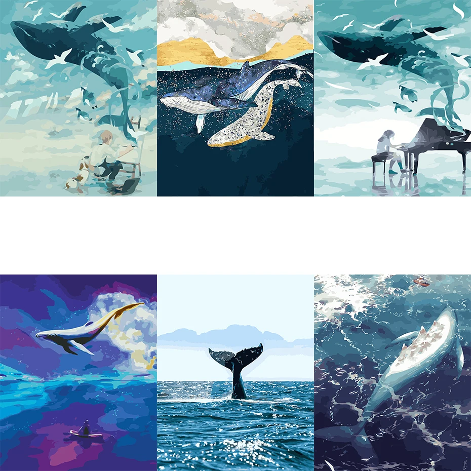 

cross language Flying Whale Animals DIY Painting By Numbers Adults For Drawing On Canvas Oil Coloring By Numbers Wall Art Decor