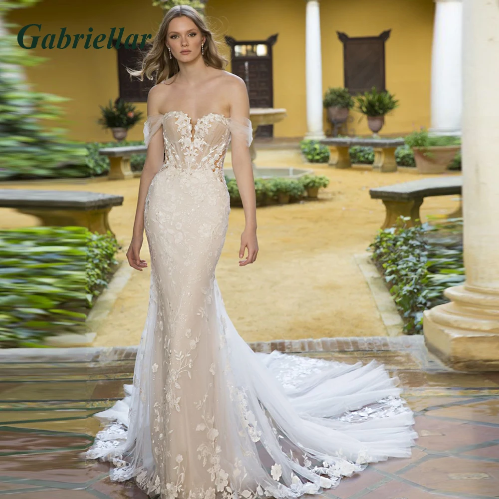 

Gabriellar Exquisite Trumpet Wedding Dresses Sweetheart Appliques Sweep Train Wedding Gowns Vestido De Noiva Customer Made