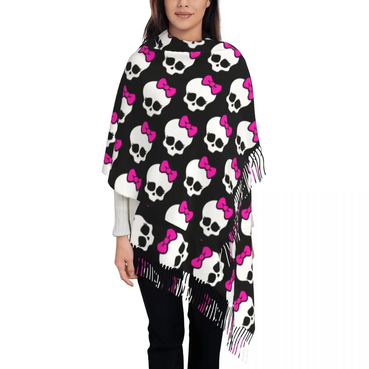 

Женская большая Готическая шаль в виде розового черепа