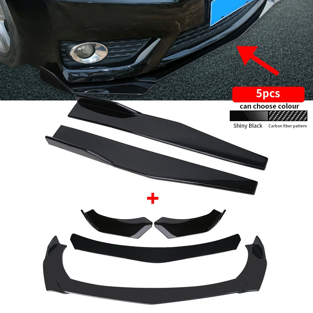 

Черный Автомобильный передний бампер, комплект для тела спойлера + Универсальный разделитель боковой юбки заднего вида