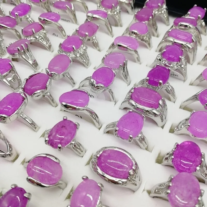 

10/20/30Pcs/Lot Natural Stone Rings Accessories for Women and Men Party Jewelry Beautiful Charm Violet Crystal Finger Ring Gift