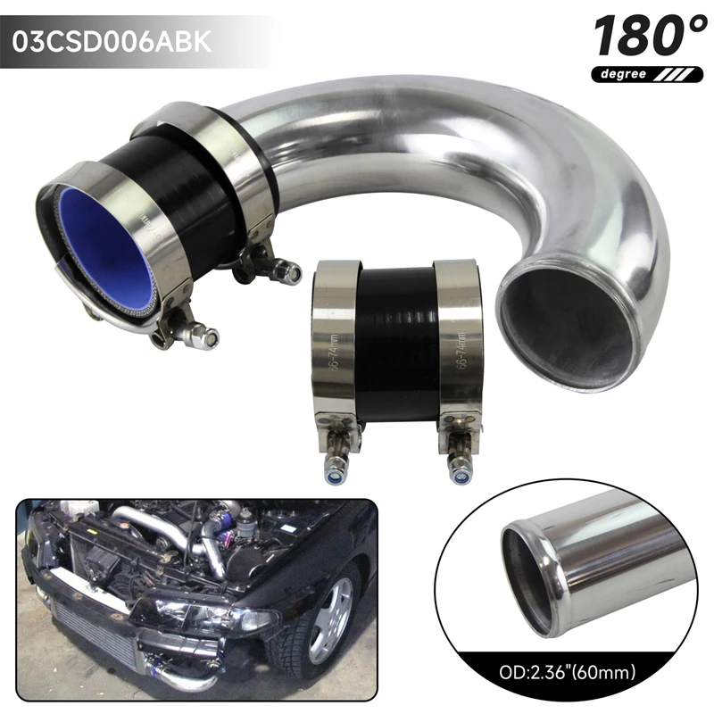 

Алюминиевый трубопровод для интеркулера 180 градусов T6063 60 мм 2,36 дюйма + силиконовый шланг с Т-образными зажимами Blue/ черный/красный