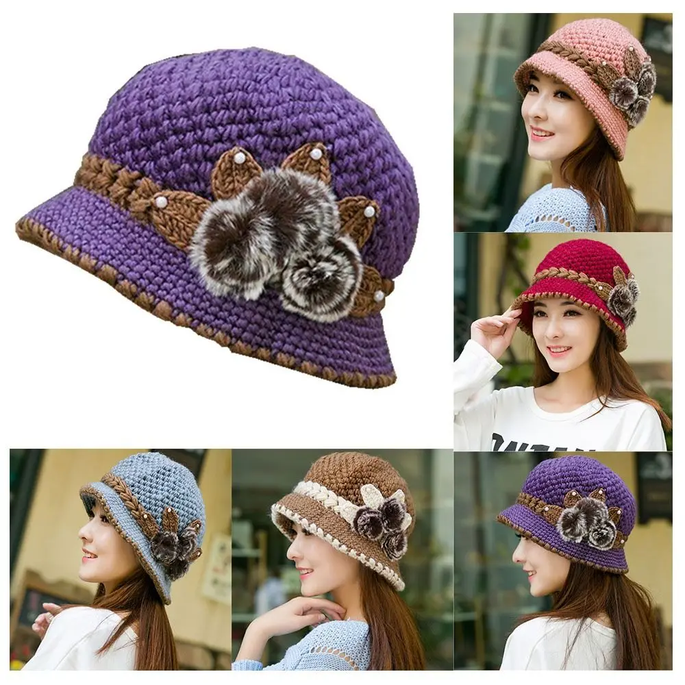 

Colorful Autumn Winter Flower Warm Cold Cap Knitted Wool Hat Knitted Hat