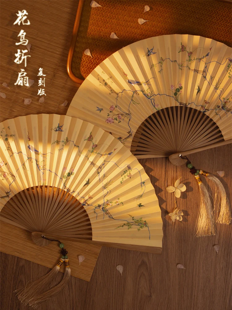 

Складной веер с цветами и птицами, 8 Дюймов, 30 квадратных бамбуковых веера в старинном стиле, складной веер Xuan из бумаги