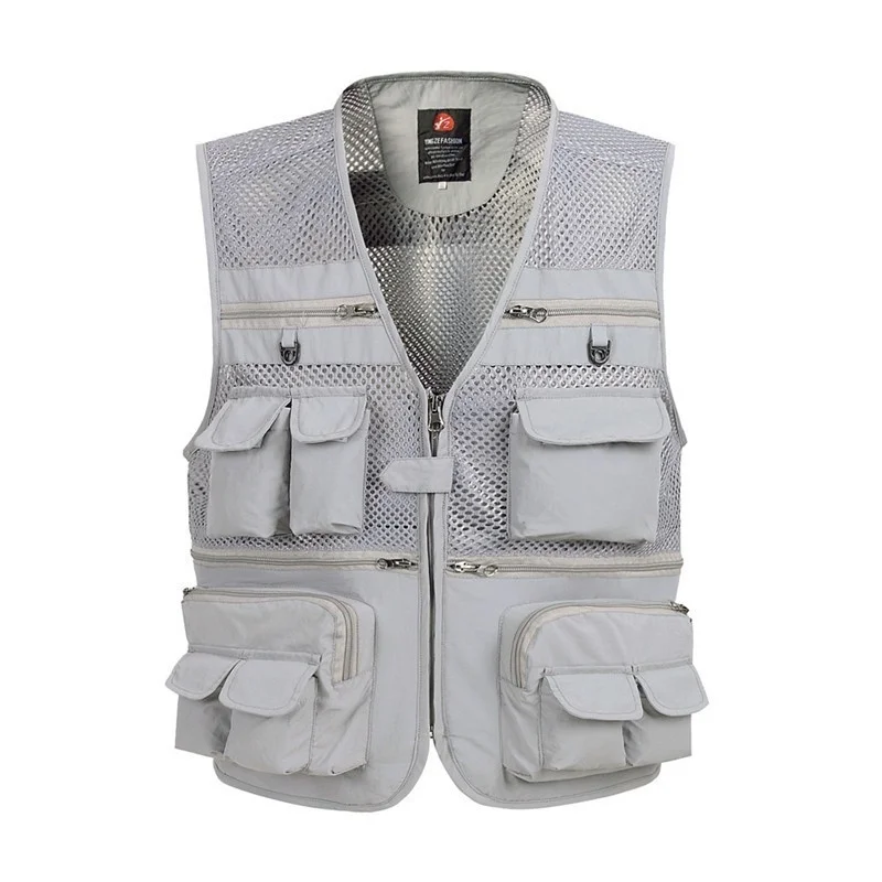 

Summer Mesh Thin Men's 5XL Multi Pocket Fishing Vest Outdoor Travel Hiking Breathable Waistcoat Large Size Loose Sports Vests