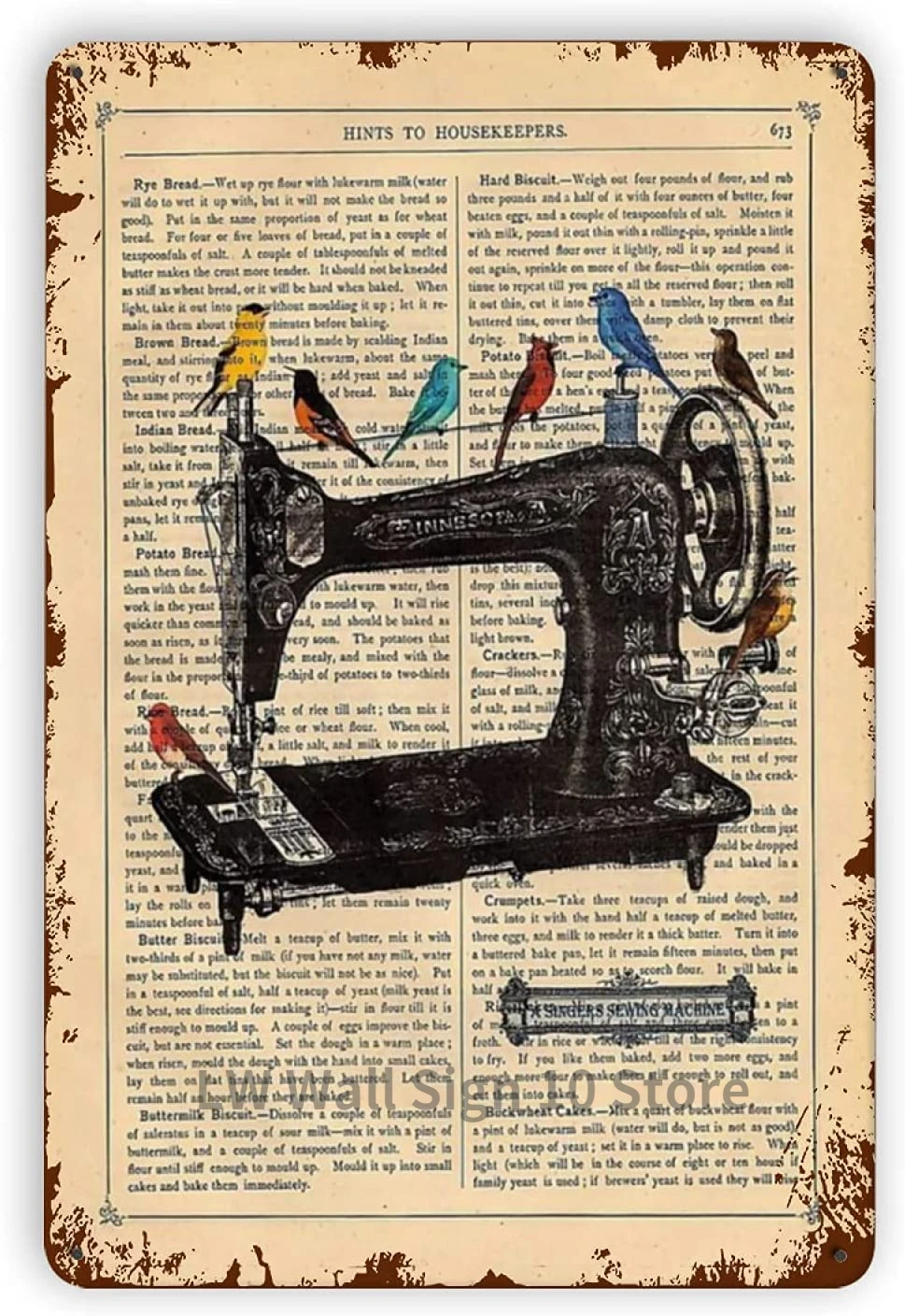 Швейная машина и Цветные Птицы винтажные металлические оловянные знаки