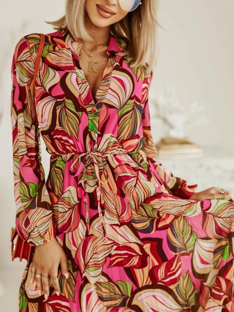 

Женское шифоновое платье с V-образным вырезом, на пуговицах