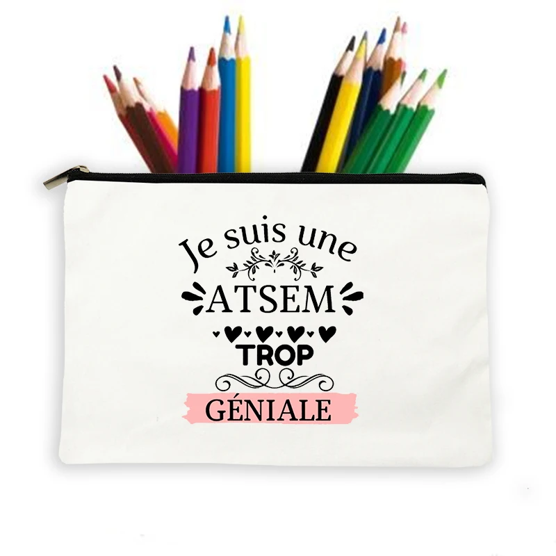 Thanks Atsem French Print Makeup Bag School Stationery Supplies Pencil Case Makeup Wash Pouch Storage Bag Travel Best Gifts