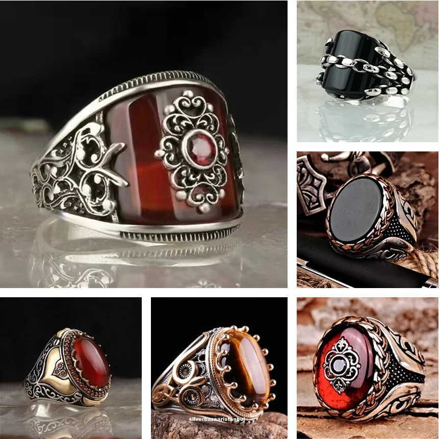 

European and American Style Popular Retro Pattern Black Face Zircon Ring Fashion Suitable for Party Pattern Hip Hop Finger Ring